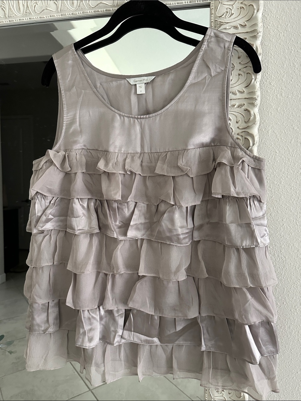 Garnet Hill Silk Ruffle Sleeveless Top